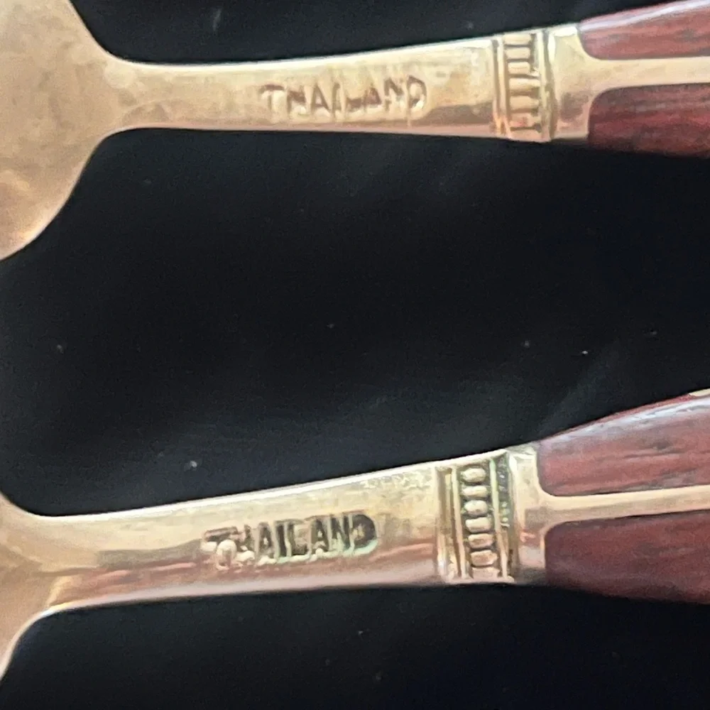 VTG Brass Rosewood Inlay Demitasse Spoons (x2) Stamped Thailand